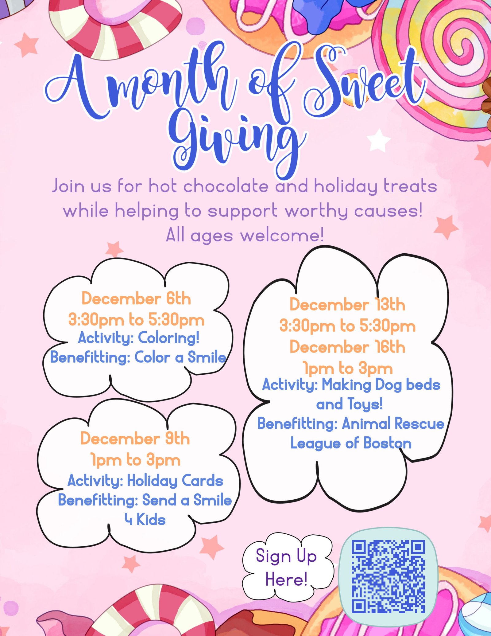A flyer describing the month of sweet giving.